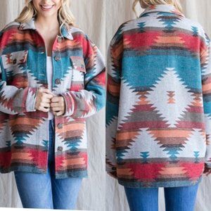 Western Yellowstone Tribal Aztec Print Shacket Jacket Plus Sizes